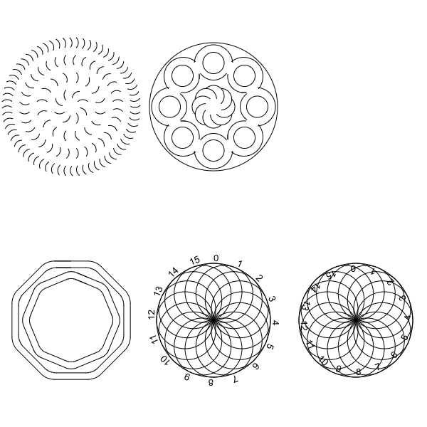 A group of figures demonstrating arcs and curves.