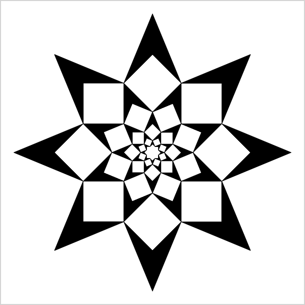 Saida Inverse by Steven Naifeh. Series of arrow head shapes to form open squares about a central point, pattern repeats internally to form smaller and smaller squares.