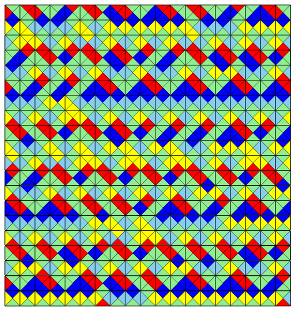 tesselation made with a set of square tiles where adjoining edges
    are the same color.
